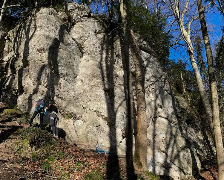 Klettertopo „Pfannkuchenverschneidung“ am Fels Biber in Unteres Inntal