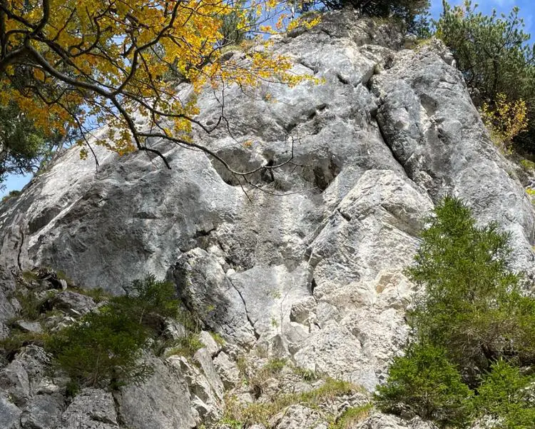 Klettertopo „Tiger und Bär
“ am Fels Krettenburg in Mangfallgebirge