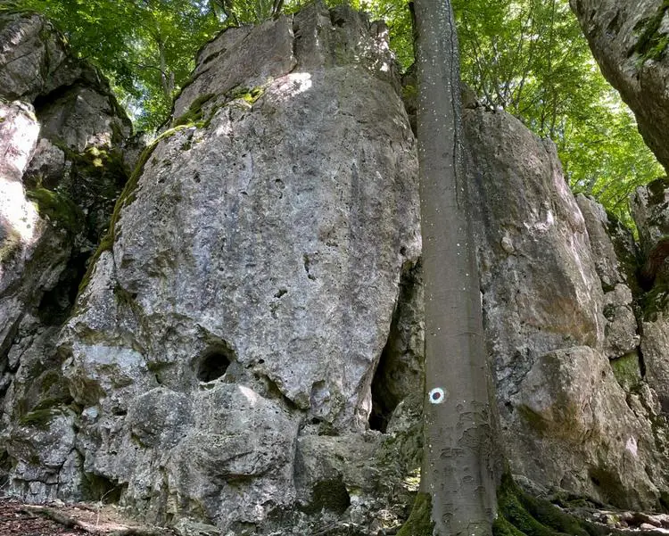 Klettertopo „Roter Pfeiler“ am Fels Oberländer Wand in Konstein