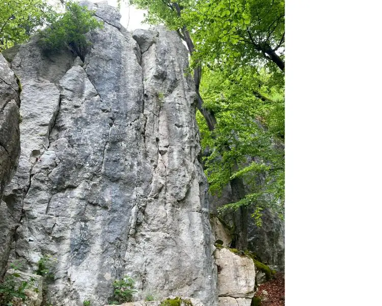 Klettertopo „Auf Messers Schneide“ am Fels Steinerne Stadt in Altmühltal